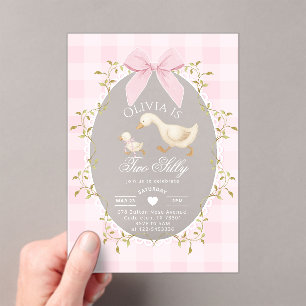 Invitaciones Acrílicas Cumpleaños número 2 de niña con dos tontas gingham