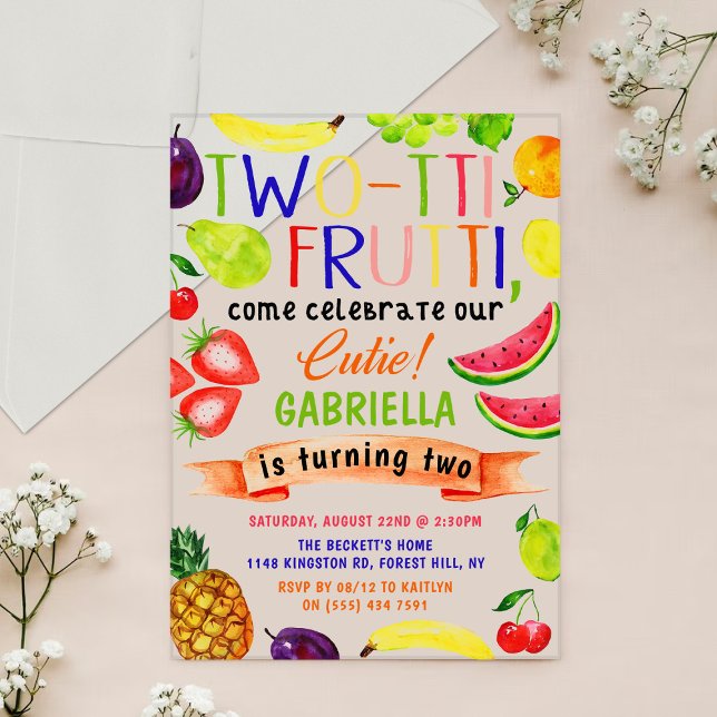 Invitaciones Acrílicas Cumpleaños número 2 de Two-tti Frutti (Subido por el creador)