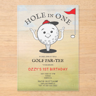 Invitaciones Acrílicas Cumpleaños Par-Tee de Golf Agujero en Uno 1er