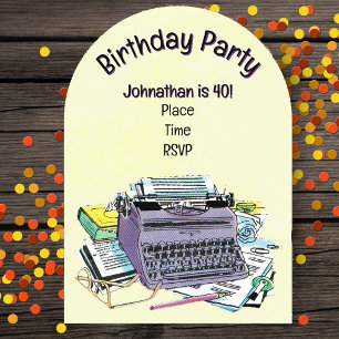 Invitaciones Acrílicas Cumpleaños para Escritor Máquina de Escribir Vinta
