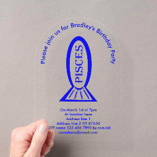 Invitaciones Acrílicas Cumpleaños personalizado de Piscis signo del zodía