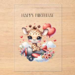 Invitaciones Acrílicas Cumpleaños piloto jirafa