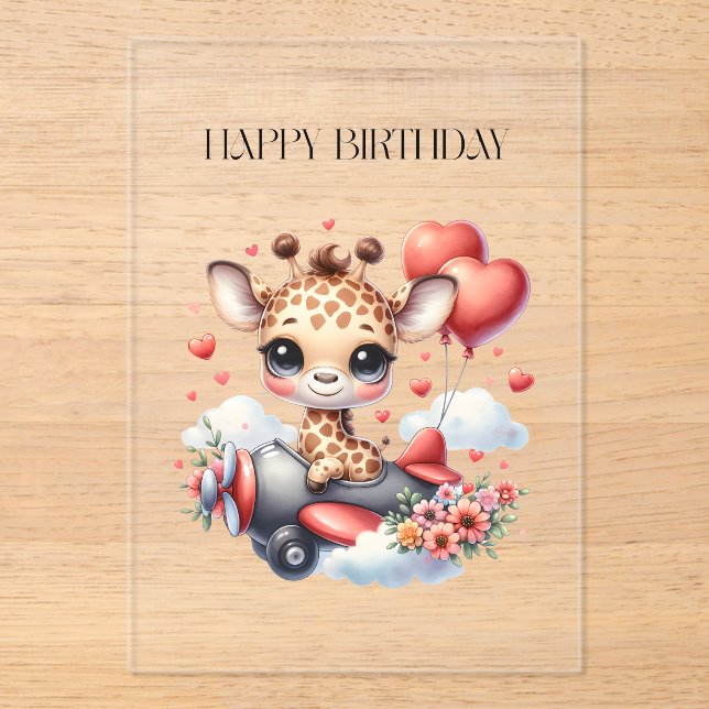 Invitaciones Acrílicas Cumpleaños piloto jirafa (Anverso)