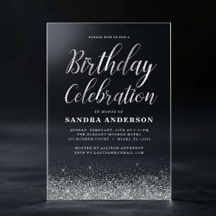 Invitaciones Acrílicas Cumpleaños Plata Brillante Moderno Para Cualquier