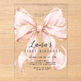 Invitaciones Acrílicas Cumpleaños primero de la niña del lazo rosa