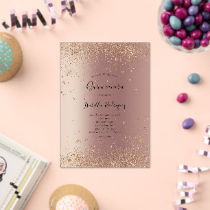 Invitaciones Acrílicas Cumpleaños Quinceañera Brillo Glamour Rosa Dorado