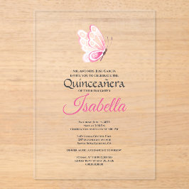 Invitaciones Acrílicas Cumpleaños Quinceañera Mariposa Rosa 15