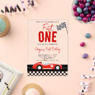 Invitaciones Acrílicas Cumpleaños rápido de coche de carreras Niño 1