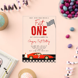Invitaciones Acrílicas Cumpleaños rápido de coche de carreras niño 1