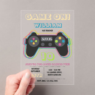 Invitaciones Acrílicas Cumpleaños Retro de Juegos de Video para Adolescen