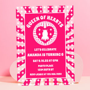 Invitaciones Acrílicas Cumpleaños Retro Rosa Reina de Corazones