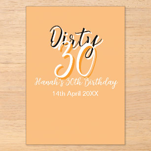 Invitaciones Acrílicas Cumpleaños retro simple naranja blanco treinta suc