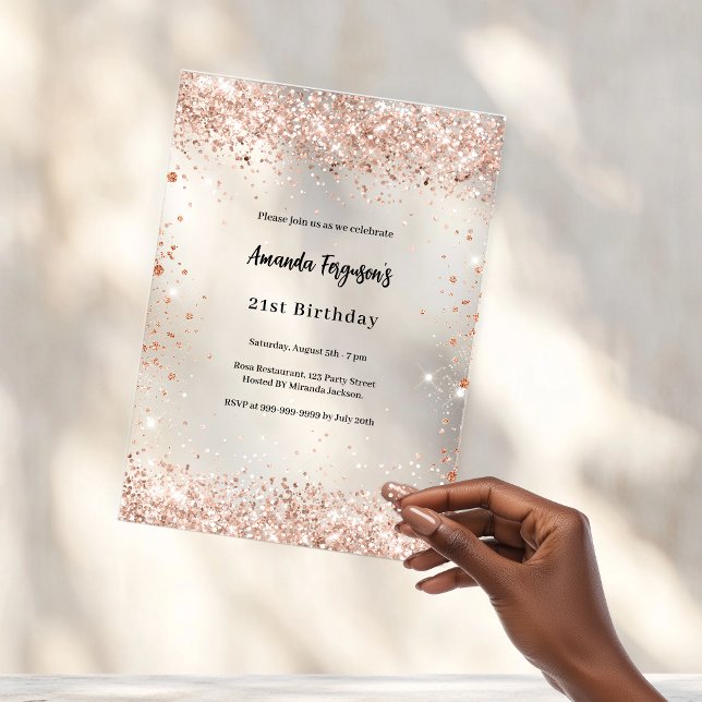 Invitaciones Acrílicas Cumpleaños rosa oro transparente (Subido por el creador)