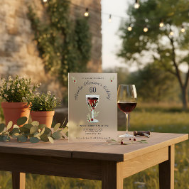 Invitaciones Acrílicas Cumpleaños Rústico 60 del Vino Rojo
