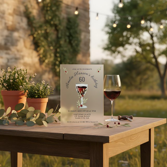 Invitaciones Acrílicas Cumpleaños Rústico 60 del Vino Rojo (Subido por el creador)
