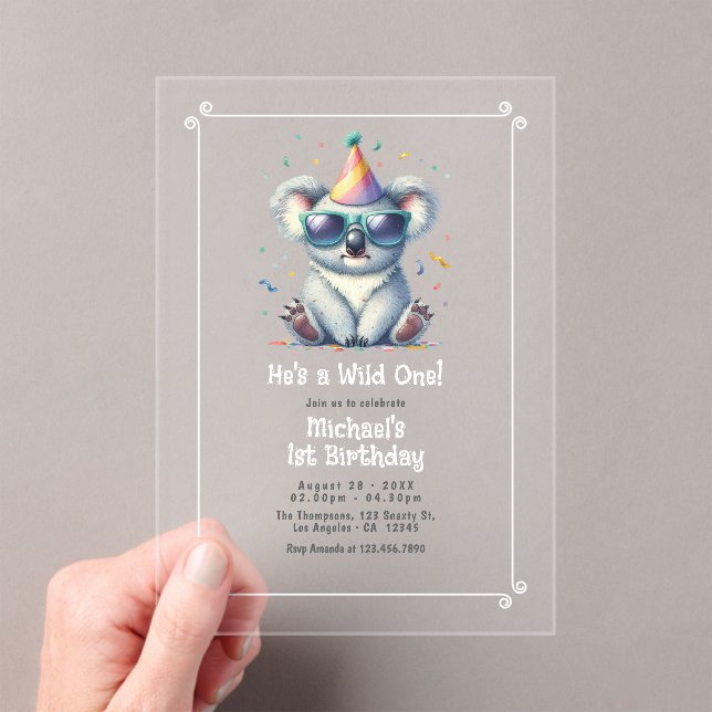 Invitaciones Acrílicas Cumpleaños Salvaje 1er año (Insitu (portátil))