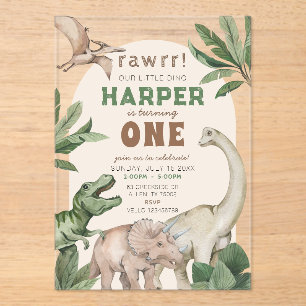 Invitaciones Acrílicas Cumpleaños salvaje de dinosaurios "EDAD" editable