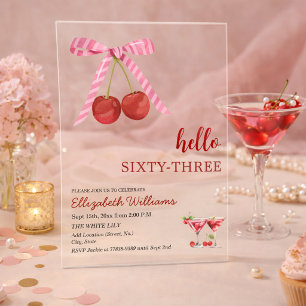Invitaciones Acrílicas Cumpleaños Sesenta y Tres Fiesta de Cherry Martini