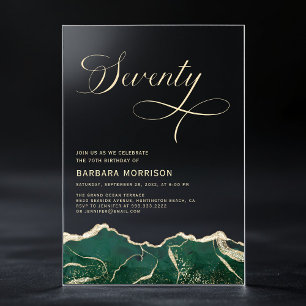 Invitaciones Acrílicas Cumpleaños setenta de Ágata verde esmeralda dorada