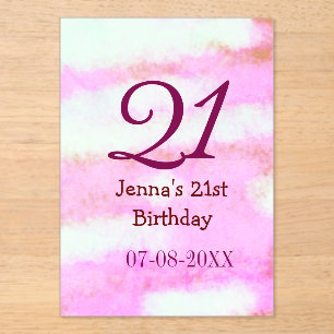 Invitaciones Acrílicas Cumpleaños simple nombre fecha verde pastel rosa 2