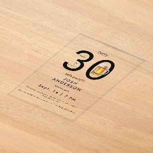 Invitaciones Acrílicas Cumpleaños Sorpresa Cerveza Dirty 30 Vamos a la Fi