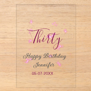 Invitaciones Acrílicas Cumpleaños treinta estrellas de purpurina rosa neg