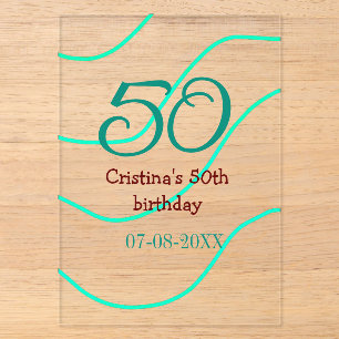Invitaciones Acrílicas Cumpleaños verde rojo 50 aniversario agregar nombr
