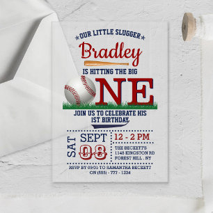 Invitaciones Acrílicas Cumpliendo el Grande Béisbol 1er Cumpleaños