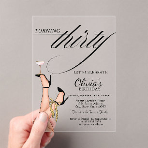 Invitaciones Acrílicas Cumplir treinta tacones altos Martini 30 cumpleaño