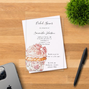 Invitaciones Acrílicas Cupcake Floral de Rosas Rosadas Blancas para Despe