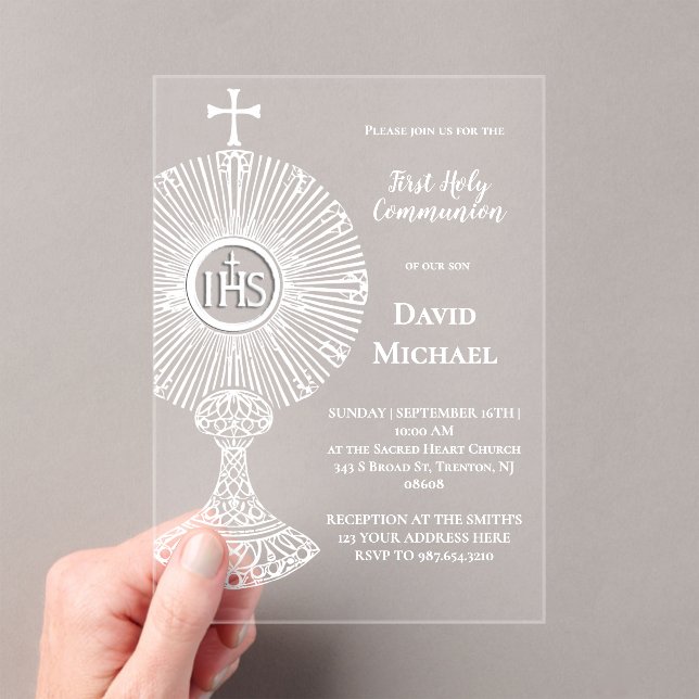 Invitaciones Acrílicas custodia blanca | Primera Comunión (Insitu (portátil))