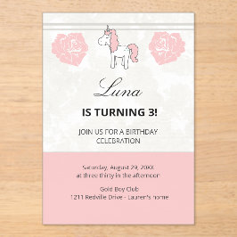 Invitaciones Acrílicas Custom Unicorn Cute Pink Birthday Party Invitation