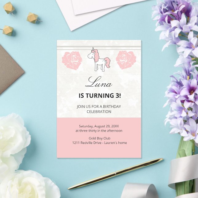 Invitaciones Acrílicas Custom Unicorn Cute Pink Birthday Party Invitation (Insitu (Boda))