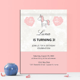 Invitaciones Acrílicas Custom Unicorn Cute Pink Birthday Party Invitation