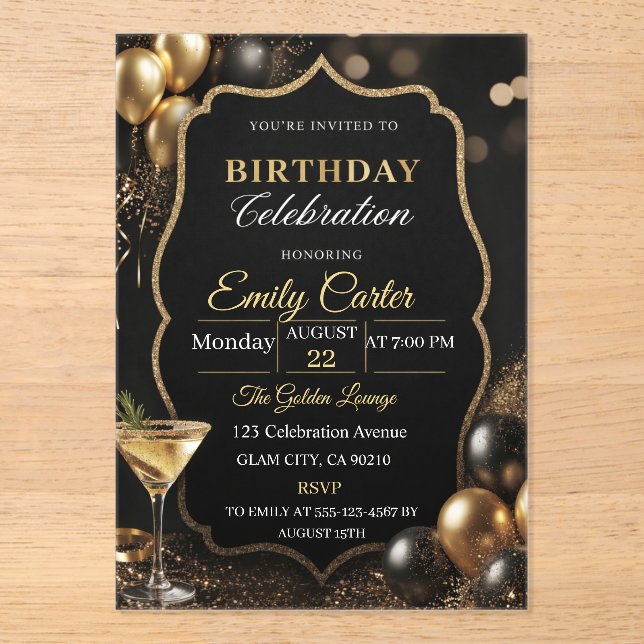 Invitaciones Acrílicas Customizable Elegant Birthday Magnetic Invitation (Anverso)