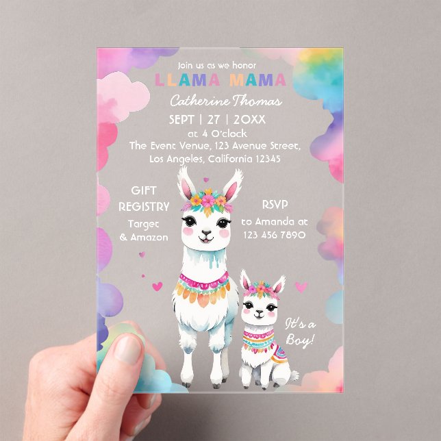 Invitaciones Acrílicas Cuta acuarela llama a mamá Baby Shower mexicano (Insitu (portátil))