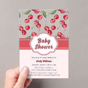 Invitaciones Acrílicas Cuta acuarela Red Cherry Baby Shower