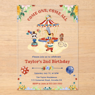 Invitaciones Acrílicas Cute acuarela Circo Carnaval Niños Cumpleaños
