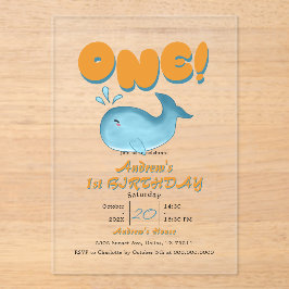 Invitaciones Acrílicas Cute Baby Blue Whale 1st Birthday