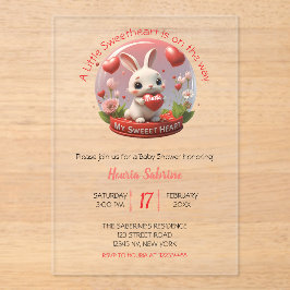Invitaciones Acrílicas Cute Baby Shower Rabbit Sweetheart Valentine