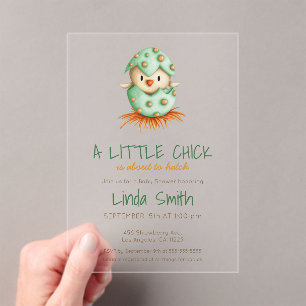 Invitaciones Acrílicas Cute Bird Hatching Green Neutral Baby Shower