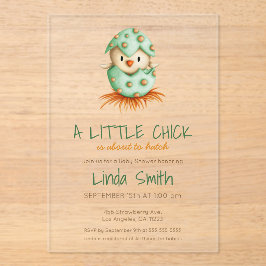 Invitaciones Acrílicas Cute Bird Hatching Green Neutral Baby Shower