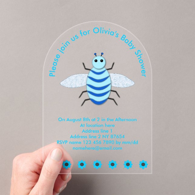 Invitaciones Acrílicas Cute Blue Baby Boy Bee Personalizado Baby Shower (Insitu (portátil))