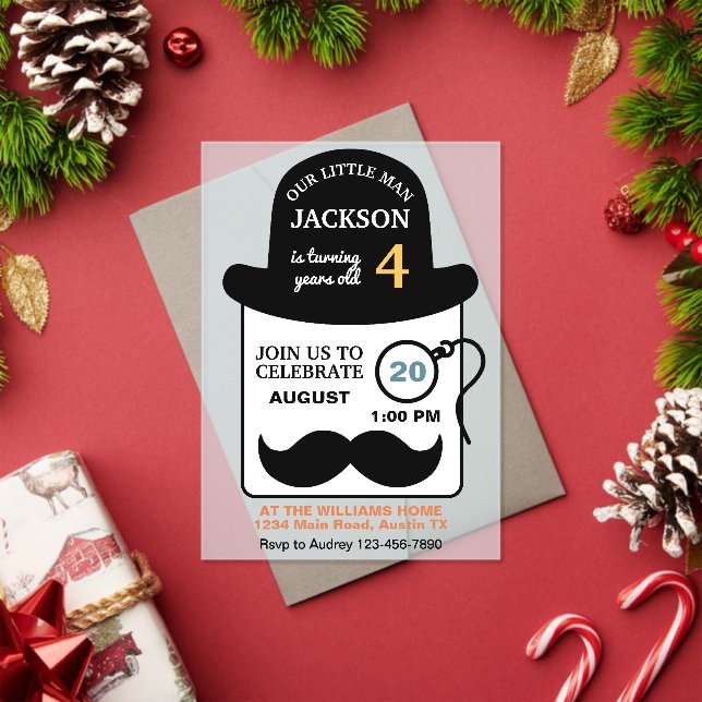 Invitaciones Acrílicas Cute Bowler Hat and Monocle Any Age Birthday Party (Insitu (Vacaciones))