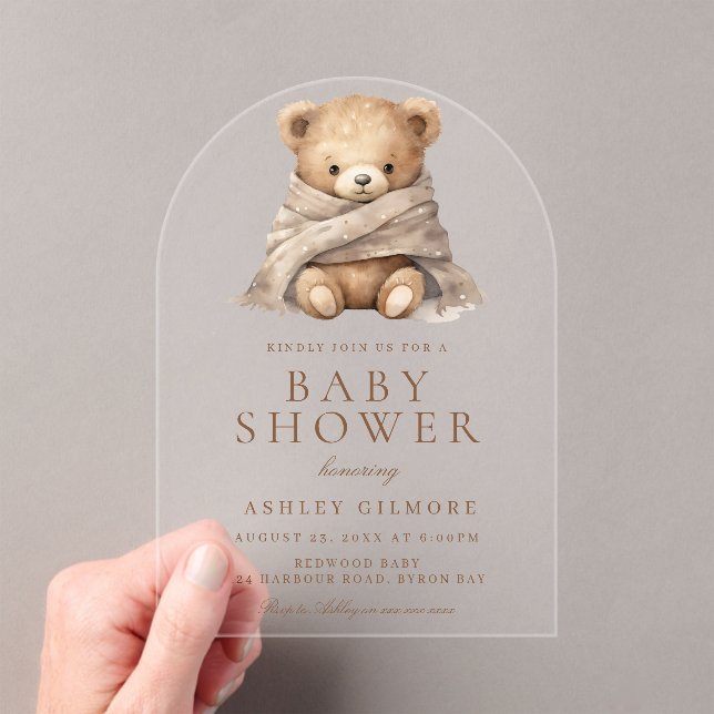 Invitaciones Acrílicas Cute Brown Teddy Bear Baby Shower (Insitu (portátil))