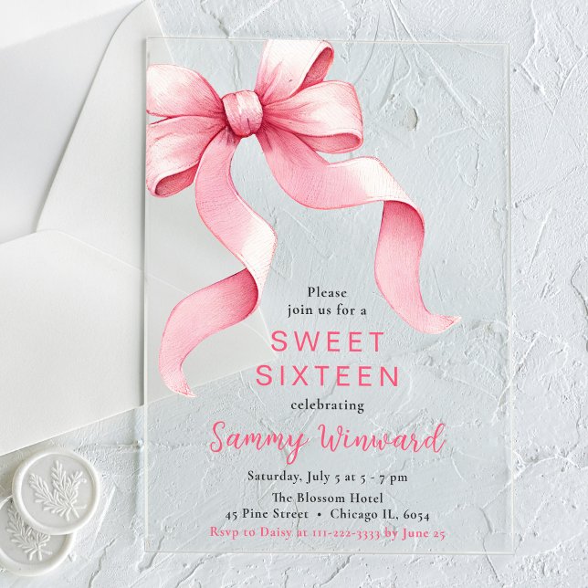Invitaciones Acrílicas Cute Coquette Rosa Dulce Dieciséis (Subido por el creador)