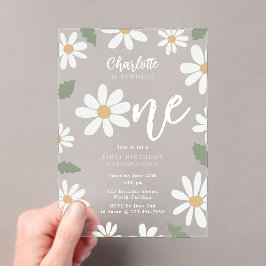 Invitaciones Acrílicas Cute Daisy Flower Primer cumpleaños Chica Rosa