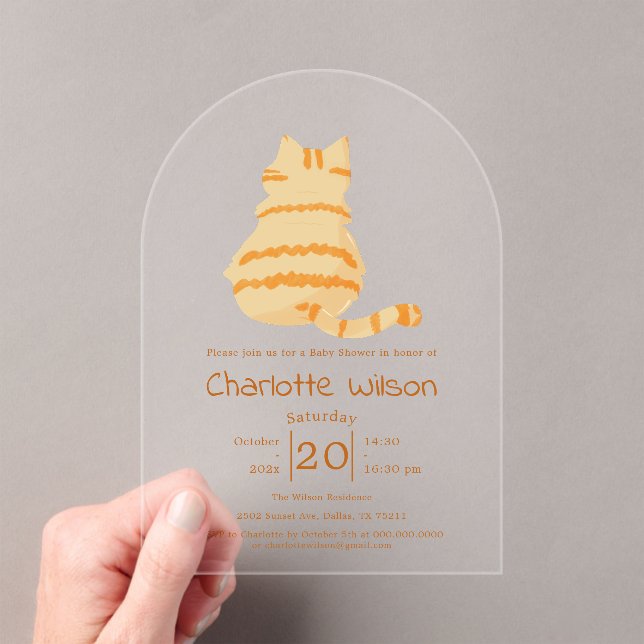 Invitaciones Acrílicas Cute Fat Orange Cat Baby Shower Acrylic Invitation (Insitu (portátil))