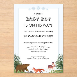 Invitaciones Acrílicas Cute Forest Animals Baby Boy Shower Design