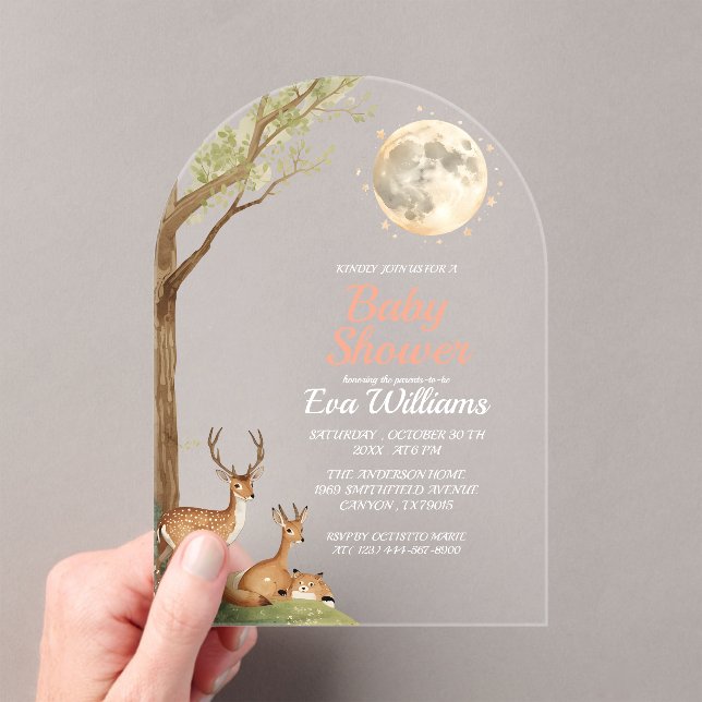 Invitaciones Acrílicas Cute Forest Friends & Moon Budget Baby Shower (Insitu (portátil))